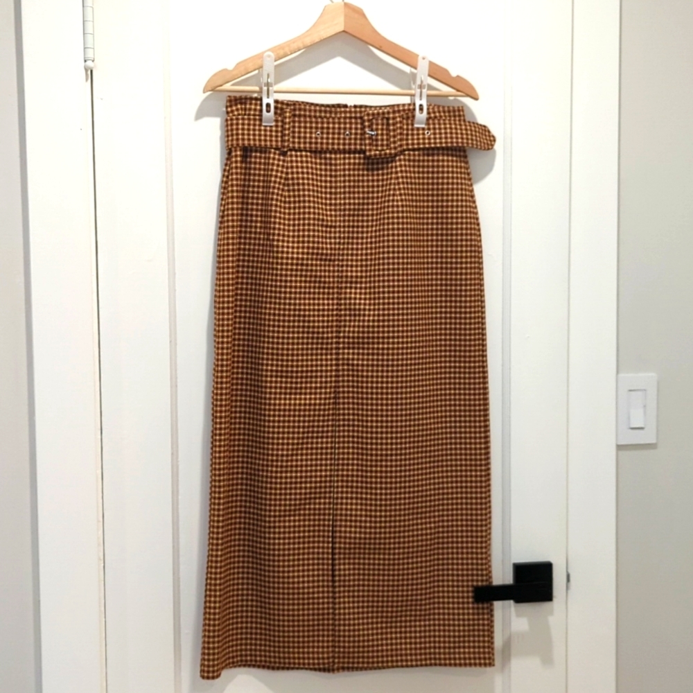 Plaid belted skirt
